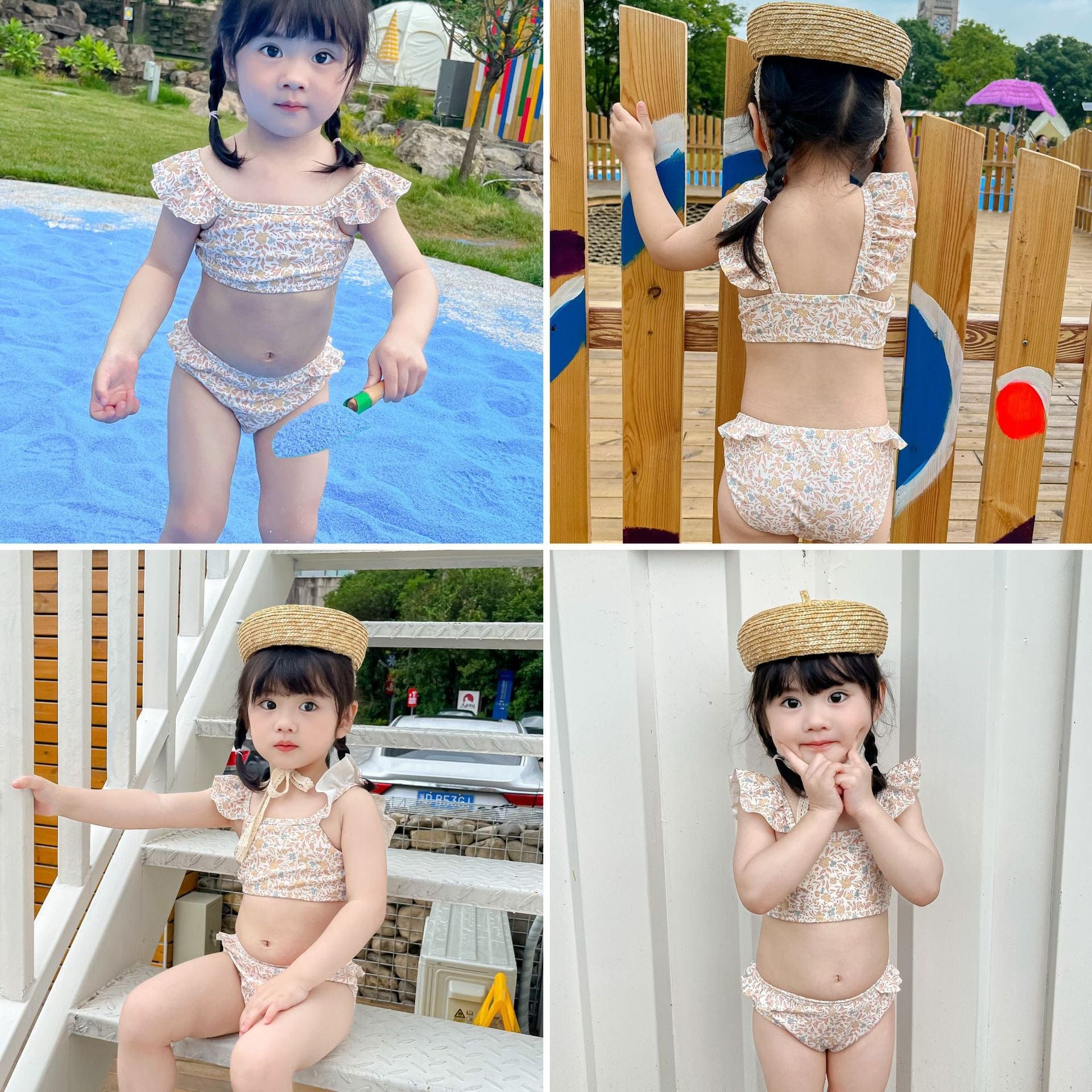 ベビー用水着 ガールズ水着 ノースリーブセパレートビキニスイムウェア ラッシュガード【mh0009314】