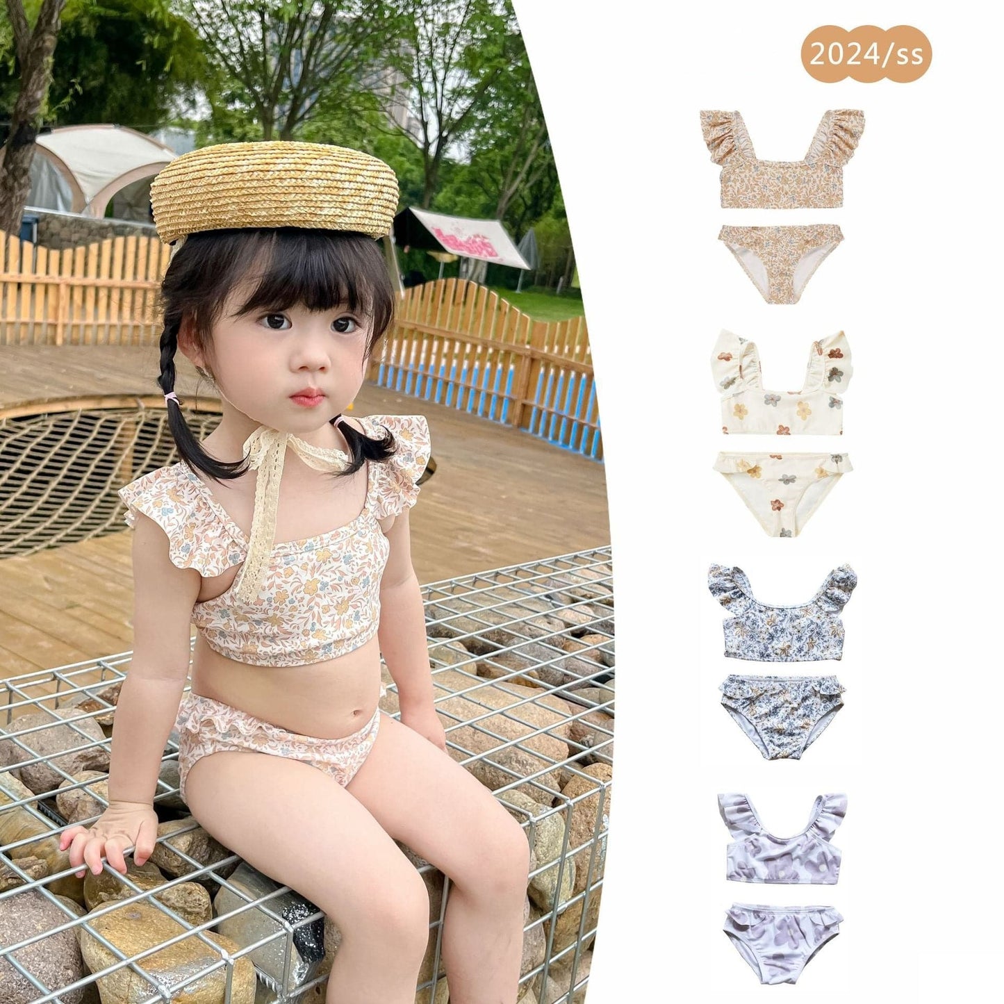 ベビー用水着 ガールズ水着 ノースリーブセパレートビキニスイムウェア ラッシュガード【mh0009314】