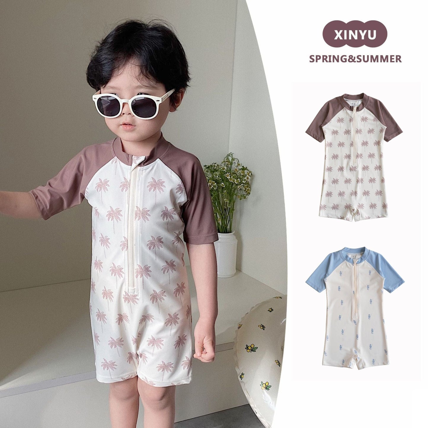 ベビー用水着 ボーイズ水着 半袖つなぎスイムウェア ラッシュガード【mh0009321】