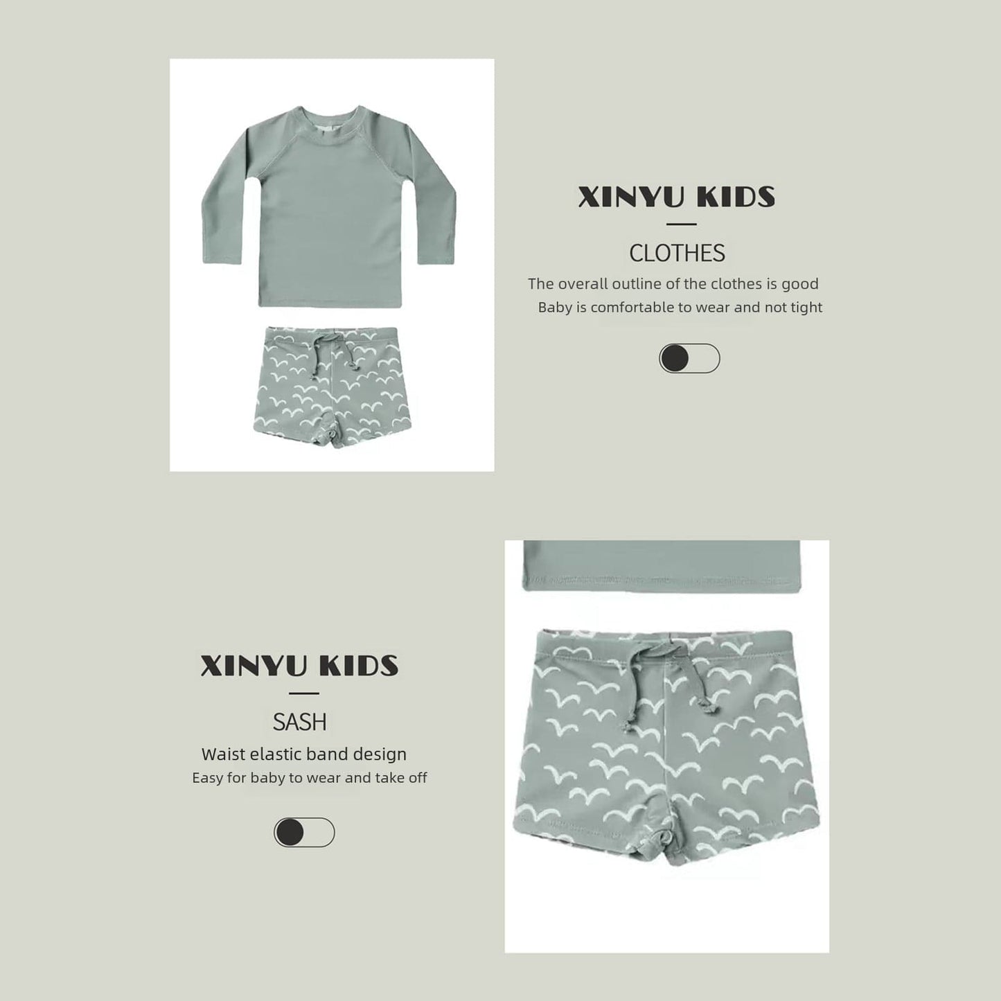 ベビー用水着 ボーイズ水着 長袖セパレートスイムウェア ラッシュガード【mh0009325】