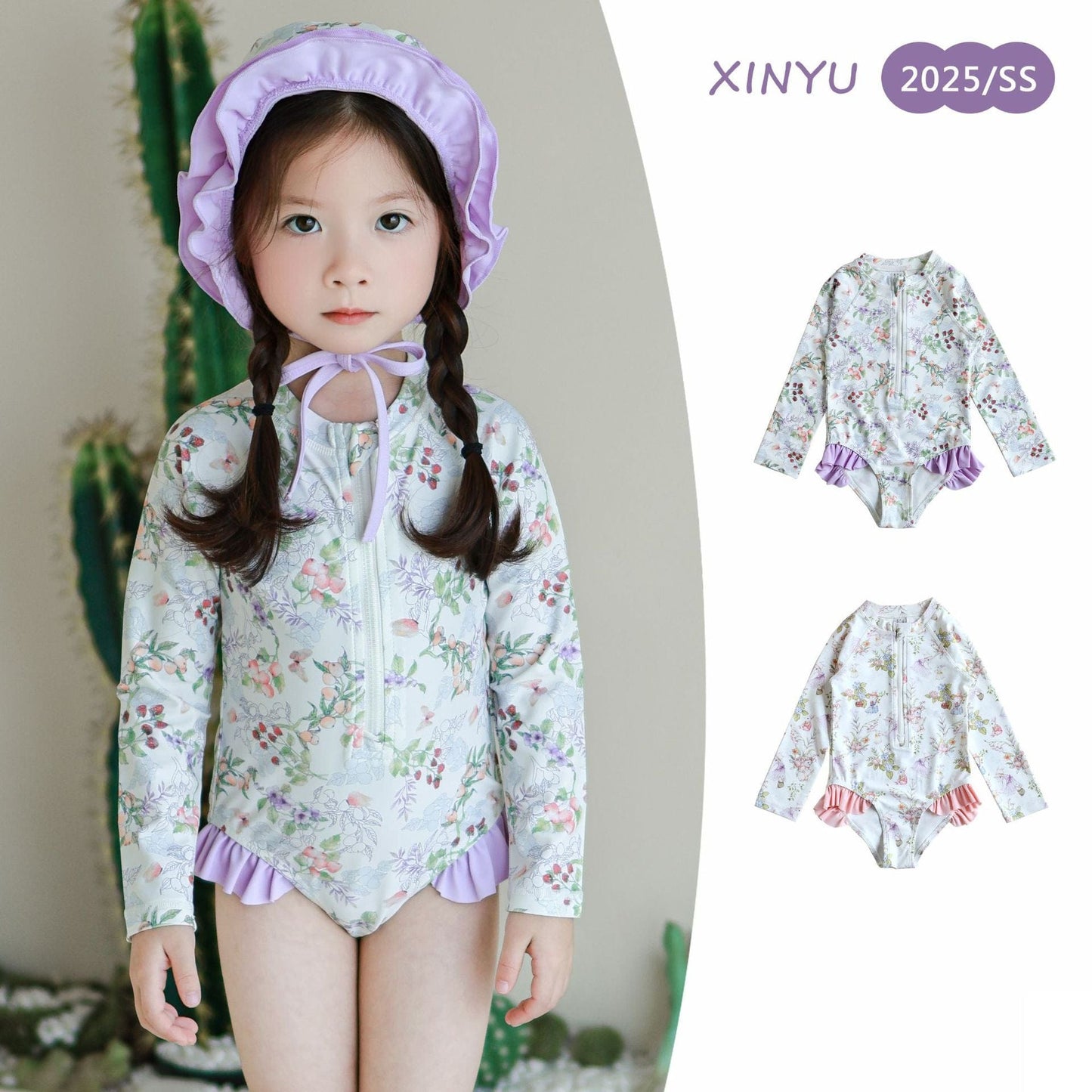 ベビー用水着 ガールズ水着 長袖ワンピーススイムウェア ラッシュガード【mh0009327】