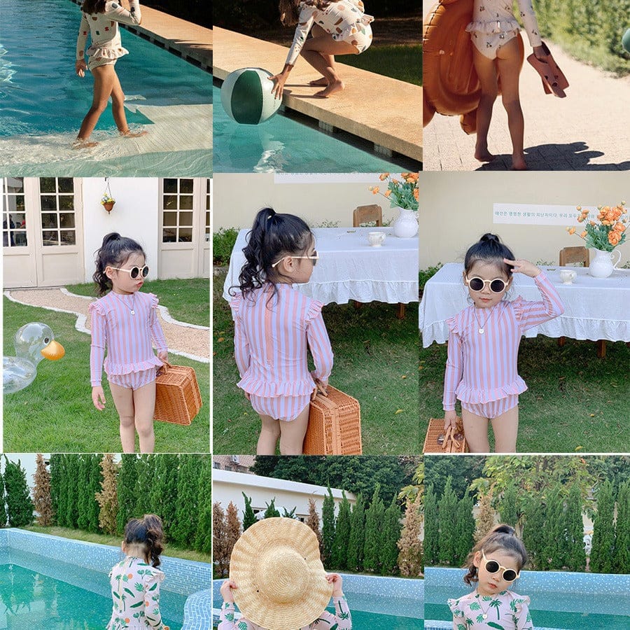 ベビー用水着 ガールズ水着 長袖ワンピーススイムウェア ラッシュガード【mh0009328】