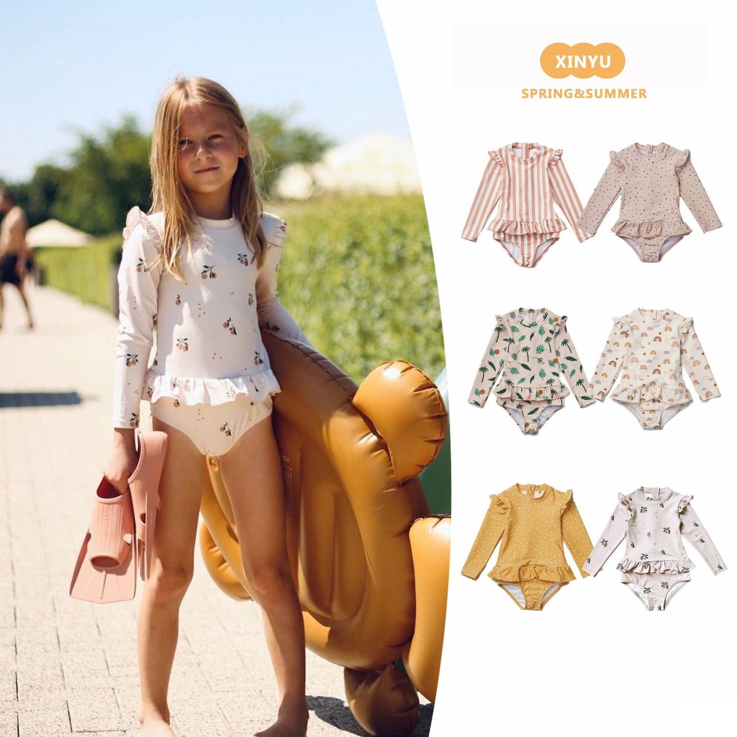 ベビー用水着 ガールズ水着 長袖ワンピーススイムウェア ラッシュガード【mh0009328】