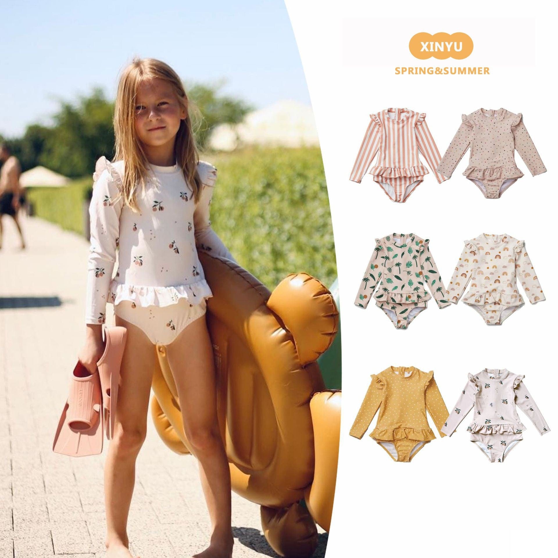 ベビー用水着 ガールズ水着 長袖ワンピーススイムウェア ラッシュガード【mh0009328】