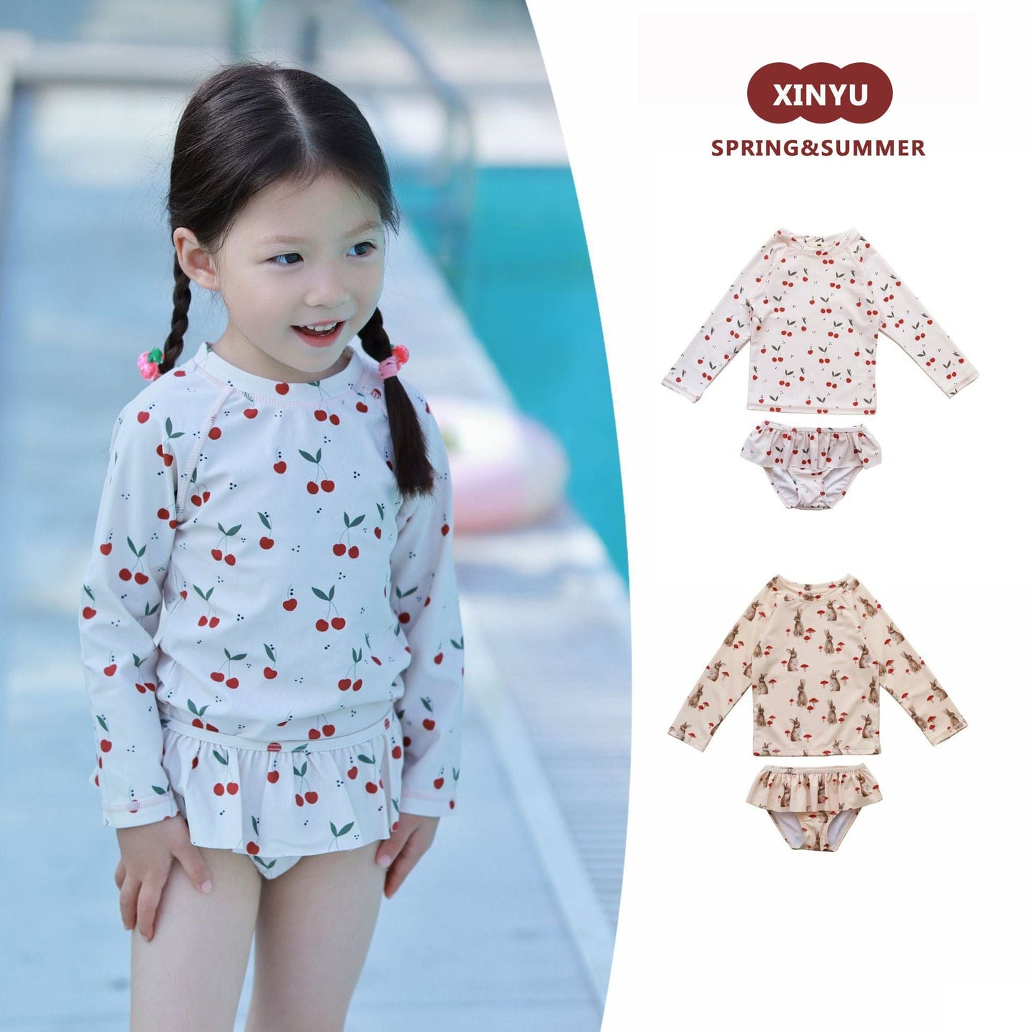 ベビー用水着 ガールズ水着 長袖セパレートスイムウェア ラッシュガード【mh0009330】