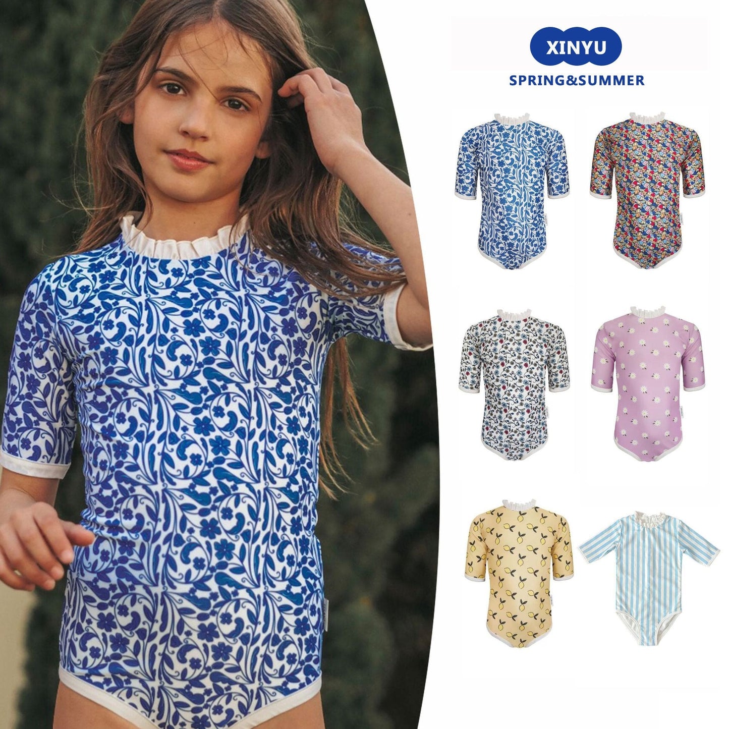 ベビー用水着 ガールズ水着 半袖ワンピーススイムウェア ラッシュガード【mh0009332】