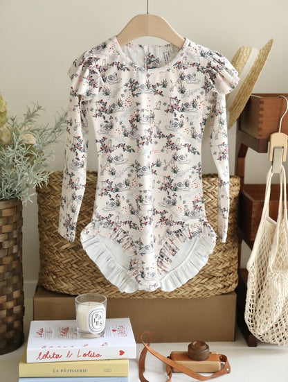 ベビー用水着 ジュニアガールズ水着 長袖ワンピーススイムウェア ラッシュガード【mh0009333】