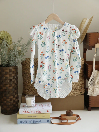 ベビー用水着 ジュニアガールズ水着 長袖ワンピーススイムウェア ラッシュガード【mh0009333】