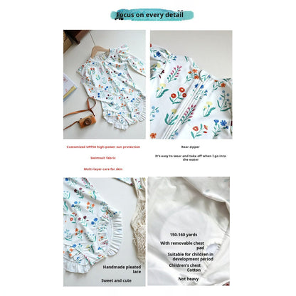 ベビー用水着 ジュニアガールズ水着 長袖ワンピーススイムウェア ラッシュガード【mh0009333】