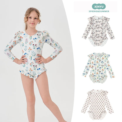 ベビー用水着 ジュニアガールズ水着 長袖ワンピーススイムウェア ラッシュガード【mh0009333】