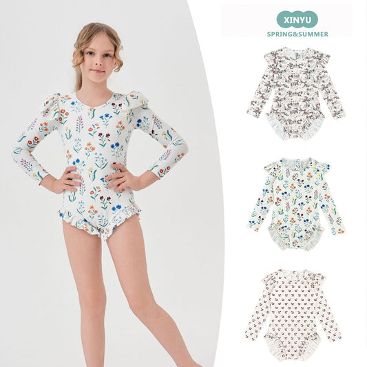 ベビー用水着 ジュニアガールズ水着 長袖ワンピーススイムウェア ラッシュガード【mh0009333】