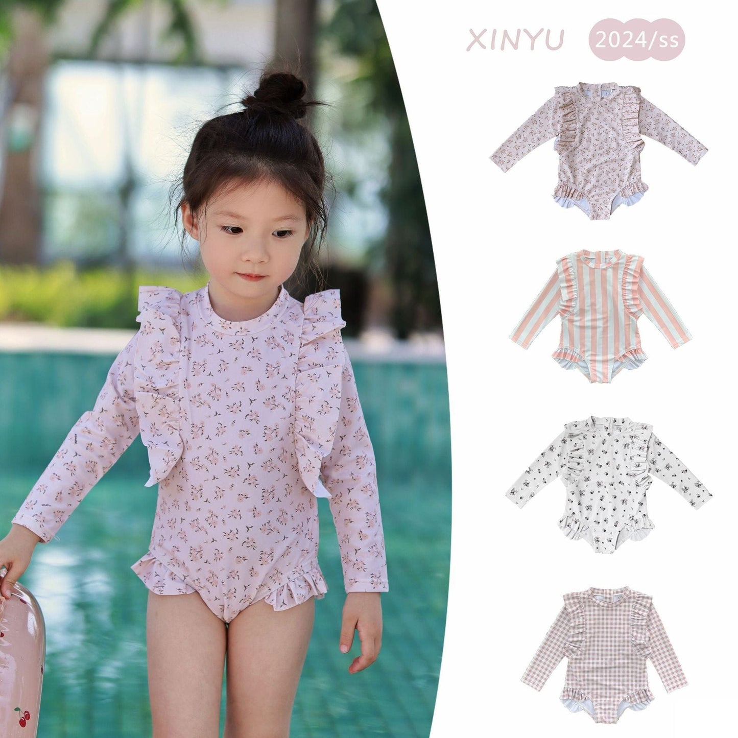 ベビー用水着 ガールズ水着 長袖ワンピーススイムウェア ラッシュガード【mh0009336】