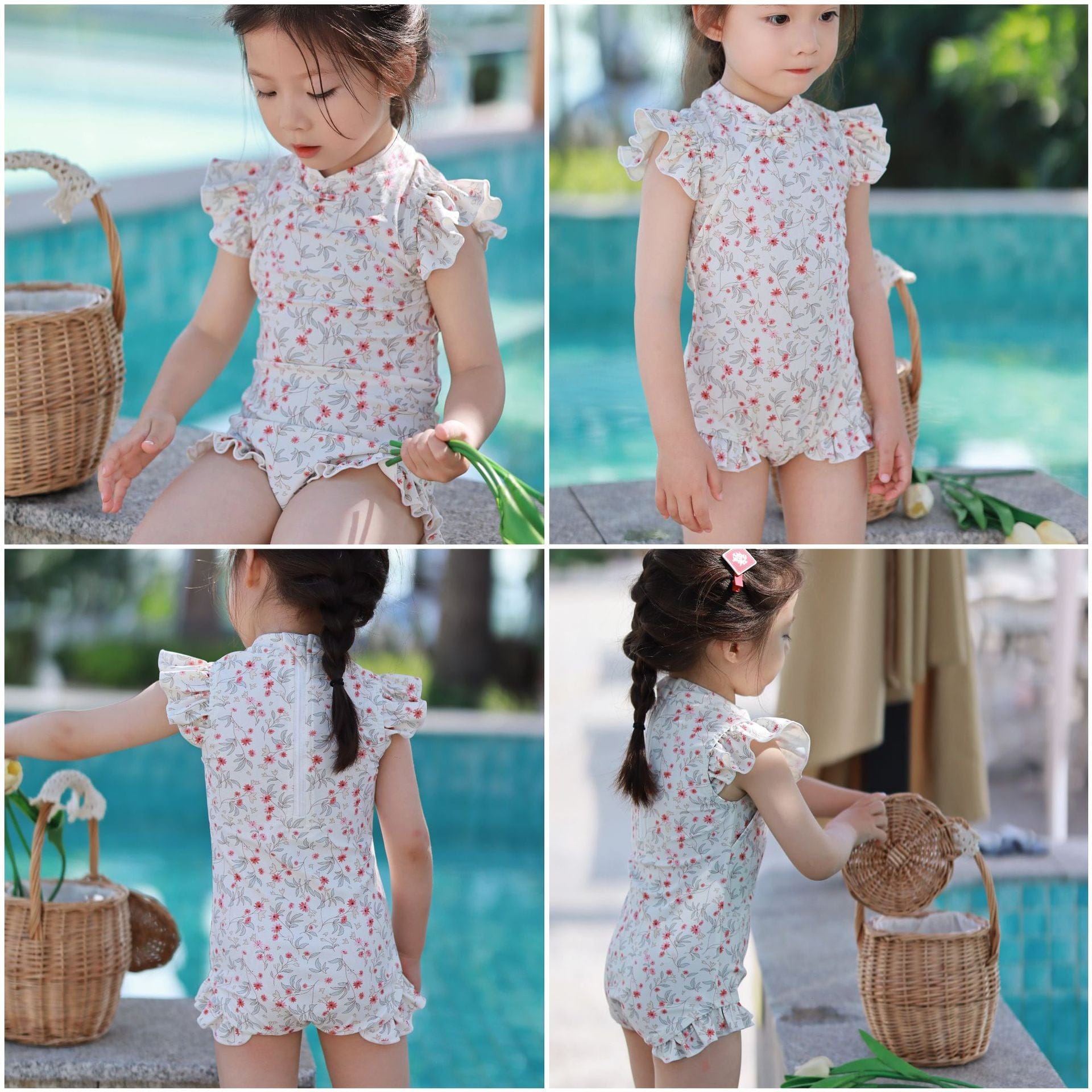 ベビー用水着 ガールズ水着 キャップスリーブワンピーススイムウェア ラッシュガード【mh0009337】