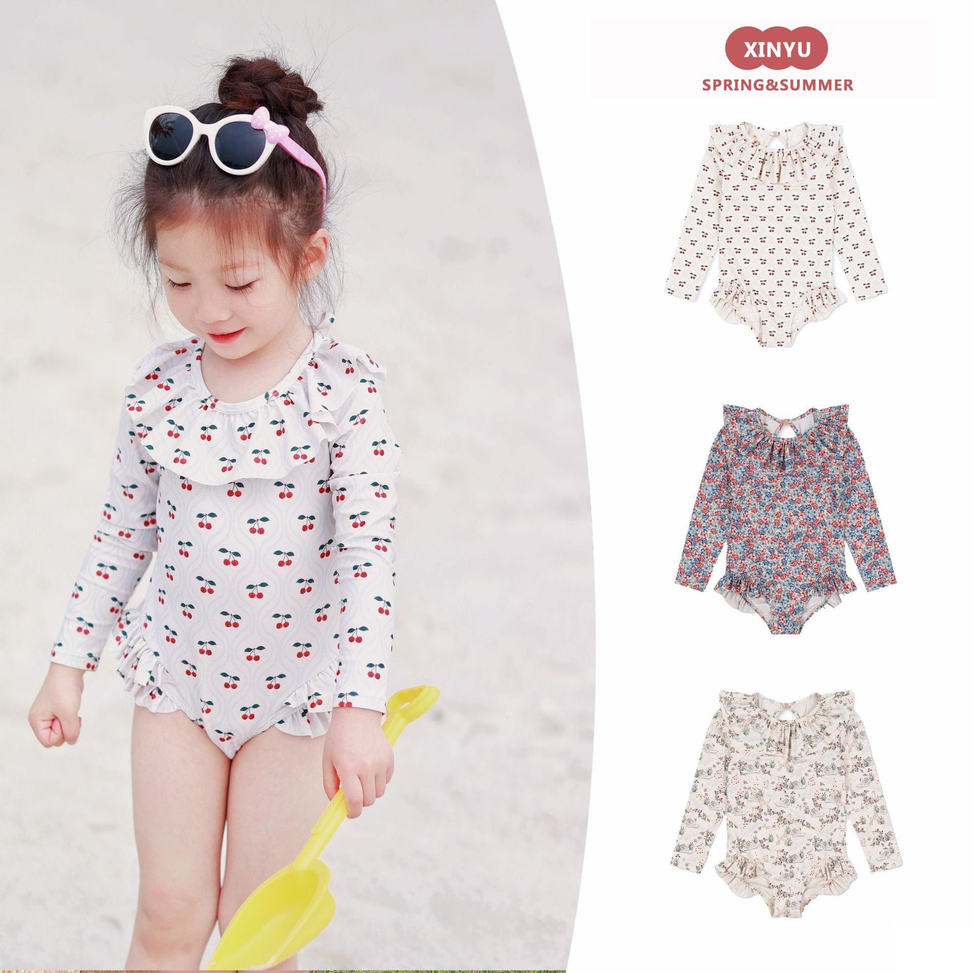 ベビー用水着 ガールズ水着 長袖ワンピーススイムウェア ラッシュガード【mh0009338】