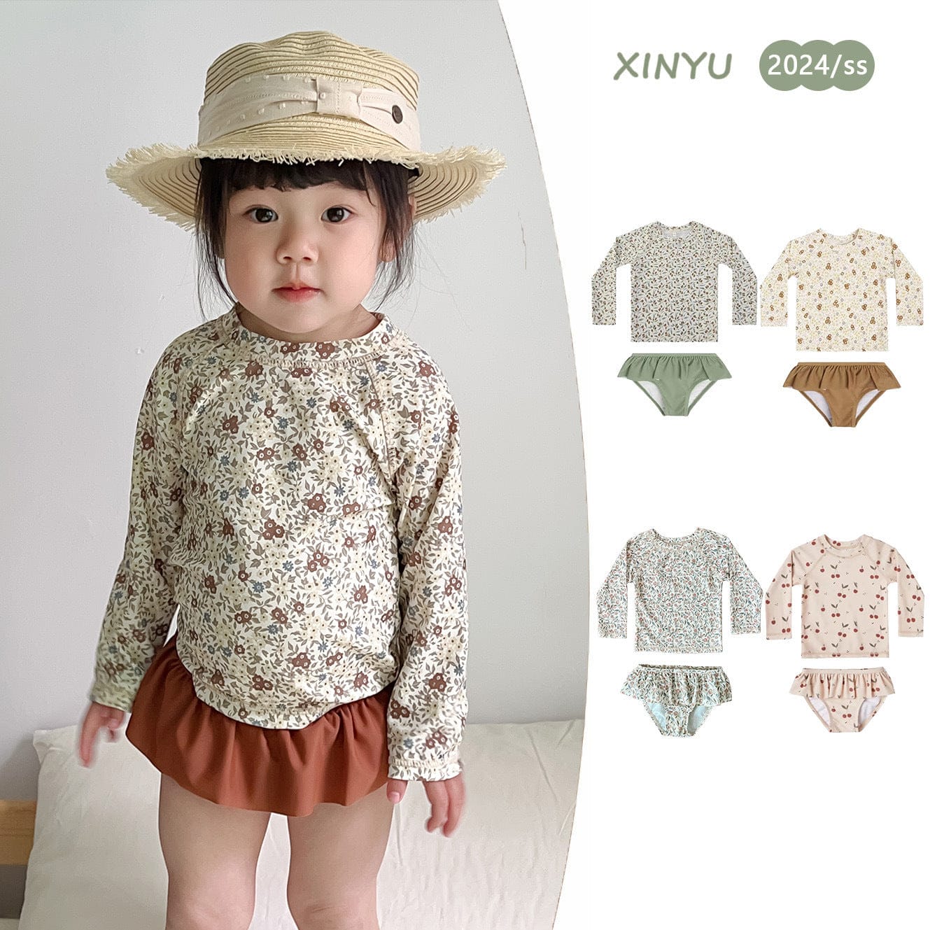 ベビー用水着 ガールズ水着 長袖セパレートスイムウェア ラッシュガード【mh0009344】