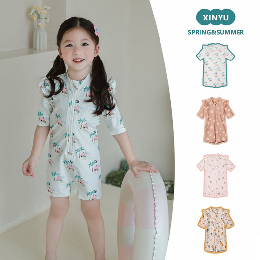 ベビー用水着 ガールズ水着 半袖つなぎスイムウェア ラッシュガード【mh0009348】