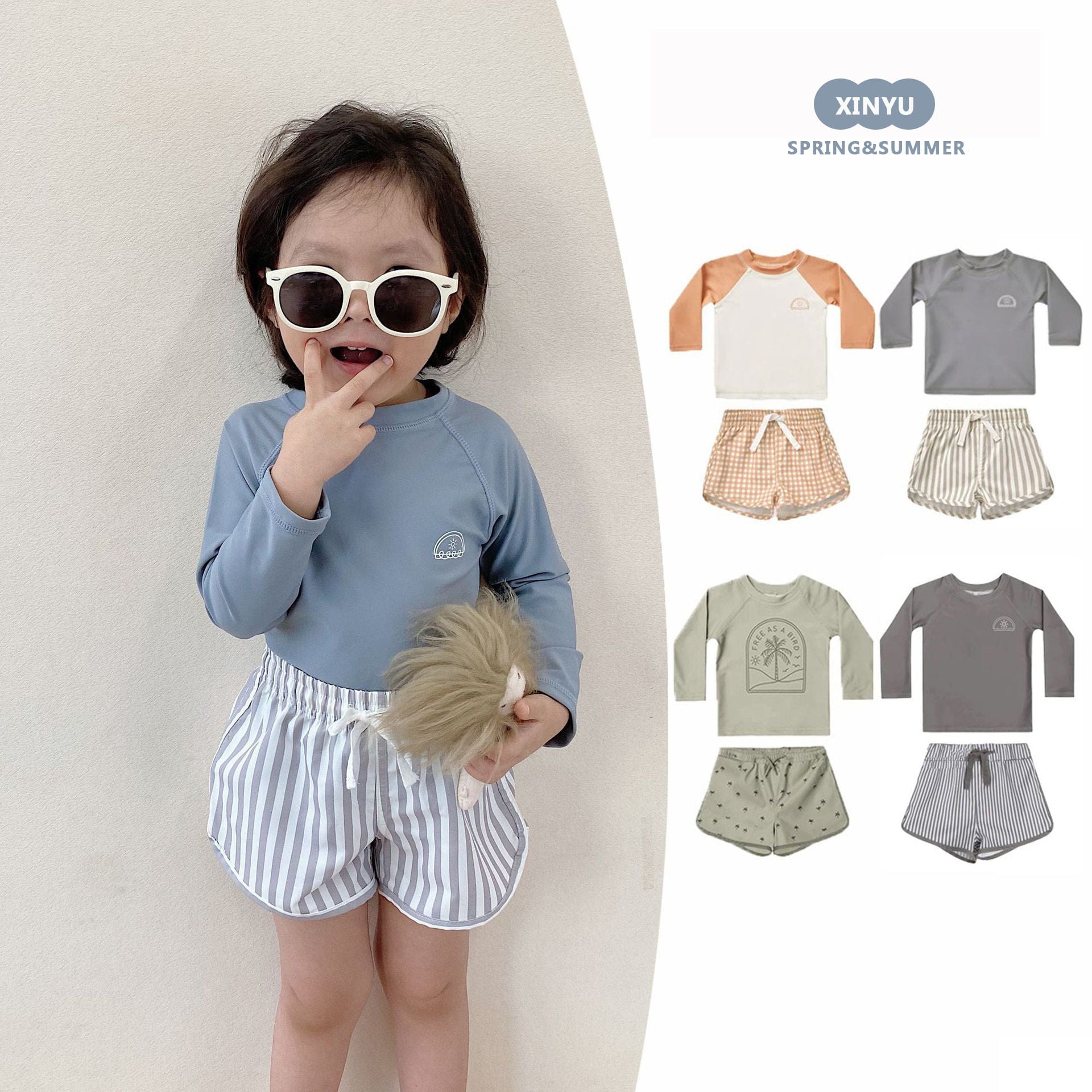 ベビー用水着 ボーイズ水着 長袖セパレートスイムウェア ラッシュガード【mh0009355】