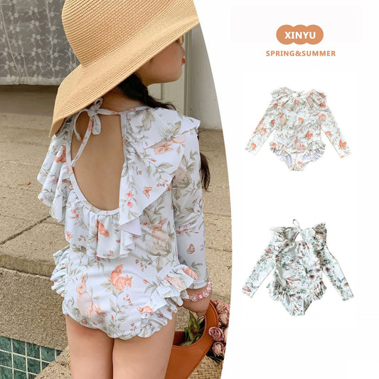 ベビー用水着 ガールズ水着 長袖ワンピーススイムウェア ラッシュガード【mh0009357】