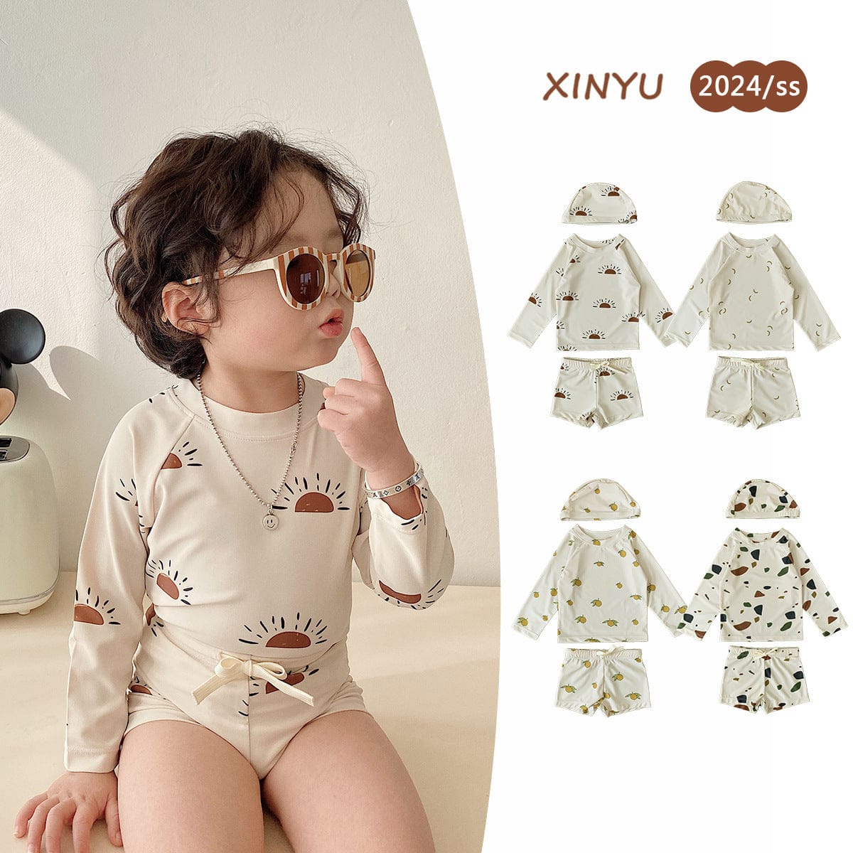 ベビー用水着 ボーイズ水着 長袖セパレートスイムウェア ラッシュガード【mh0009358】