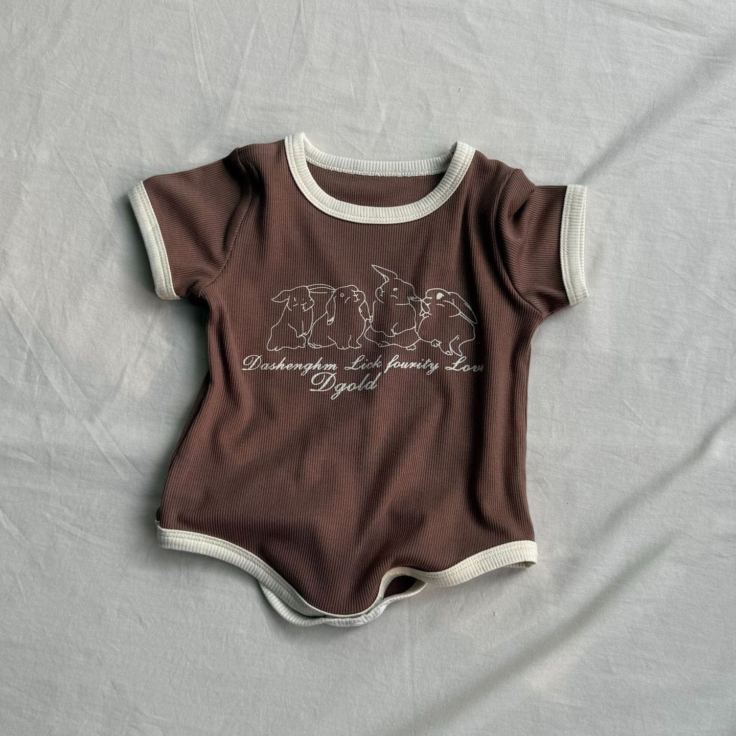 半袖ロンパース うさぎラビットプリント半袖ボディスーツロンパース【mh0009424】