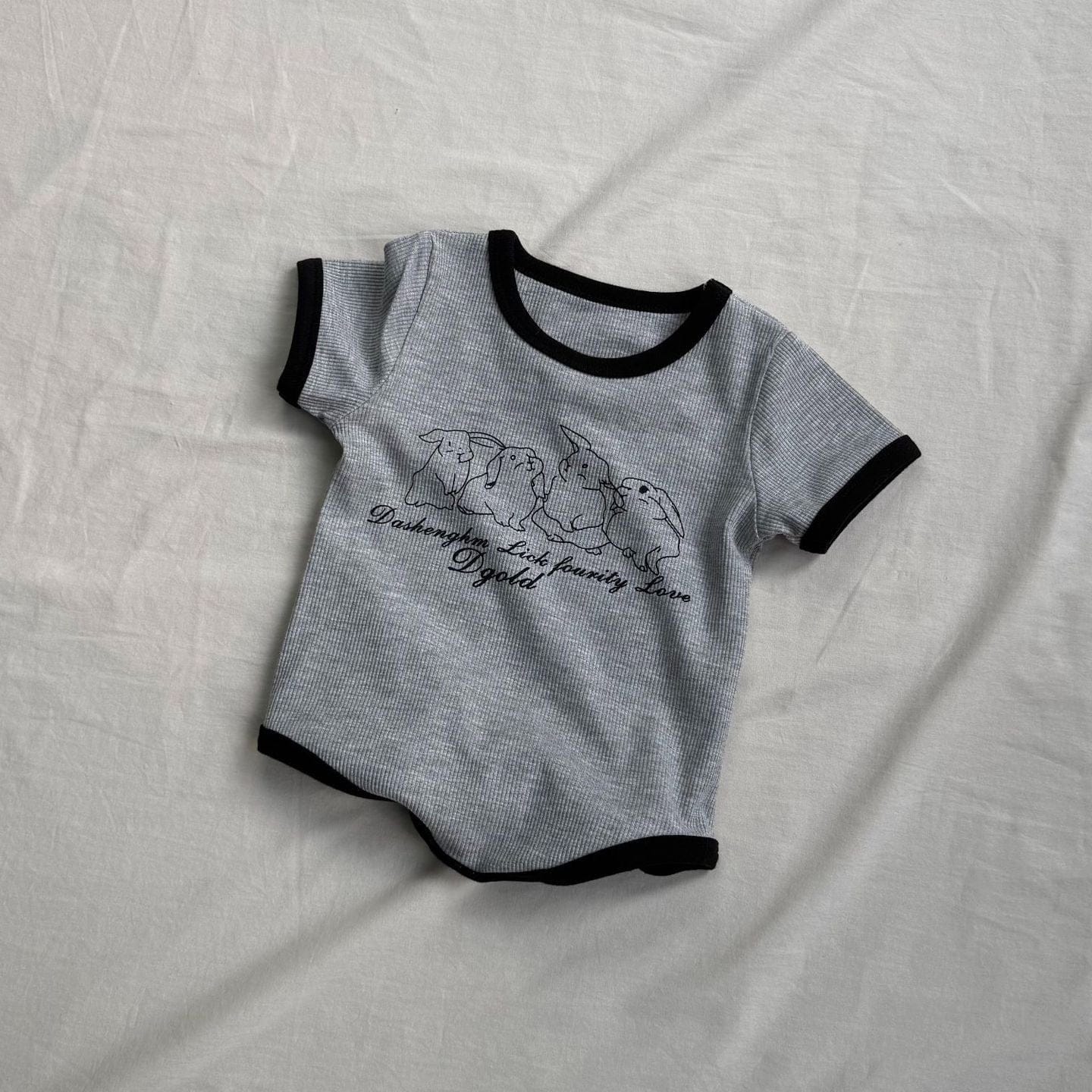 半袖ロンパース うさぎラビットプリント半袖ボディスーツロンパース【mh0009424】