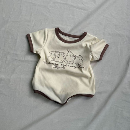 半袖ロンパース うさぎラビットプリント半袖ボディスーツロンパース【mh0009424】