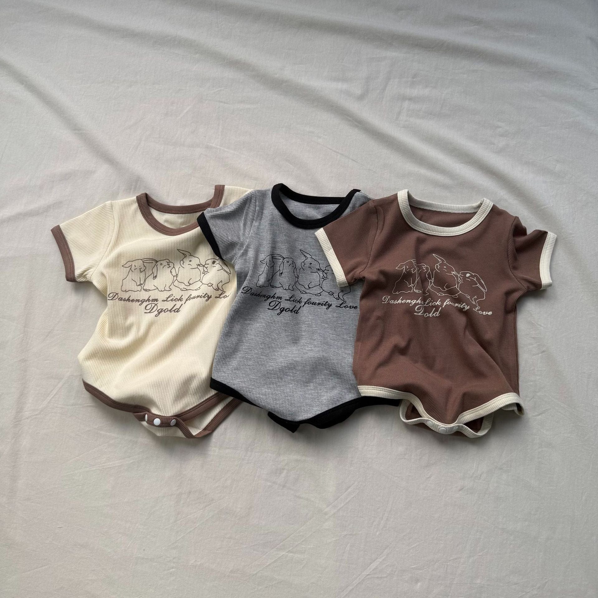 半袖ロンパース うさぎラビットプリント半袖ボディスーツロンパース【mh0009424】