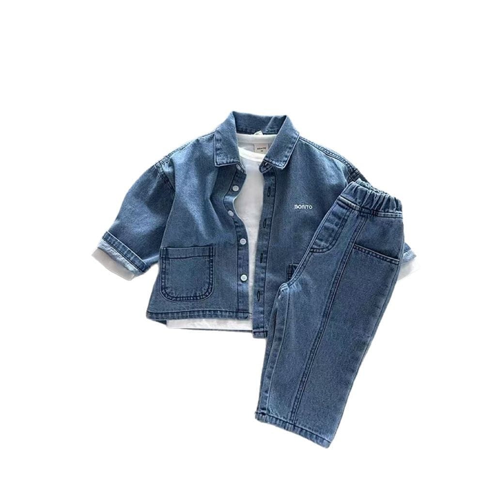 長袖セットアップ 長袖デニムシャツ/ルーズロングデニムパンツ【mh0009439】