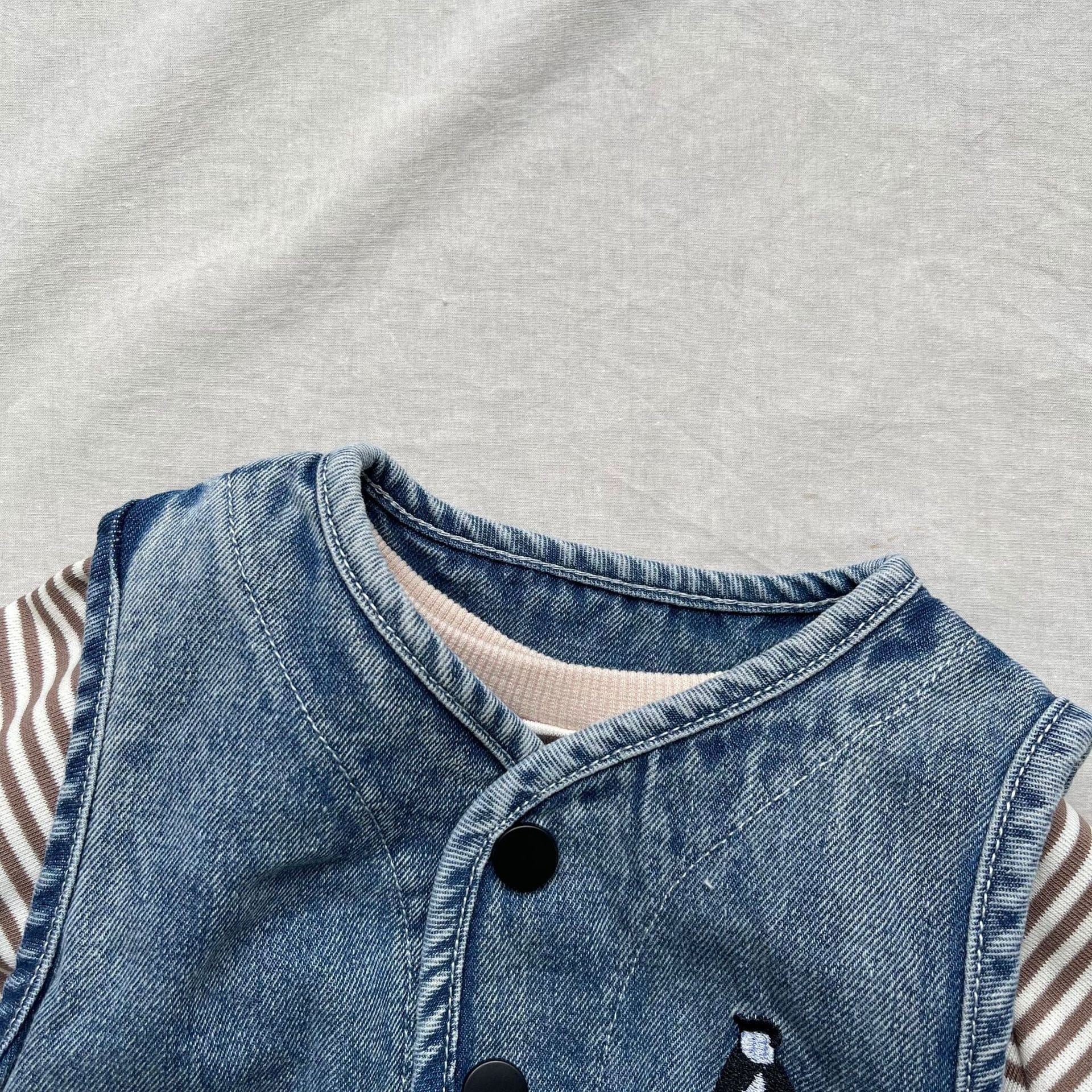 ベスト 刺繍ワンポイントデニムベスト【mh0009440】