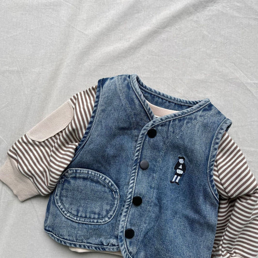 ベスト 刺繍ワンポイントデニムベスト【mh0009440】