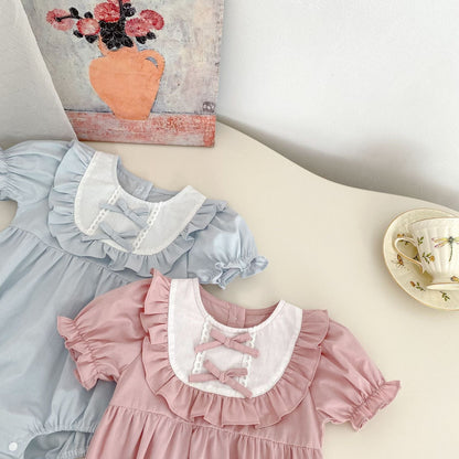 半袖ロンパース リボンフリル半袖パフスリーブロンパース【mh0009699】