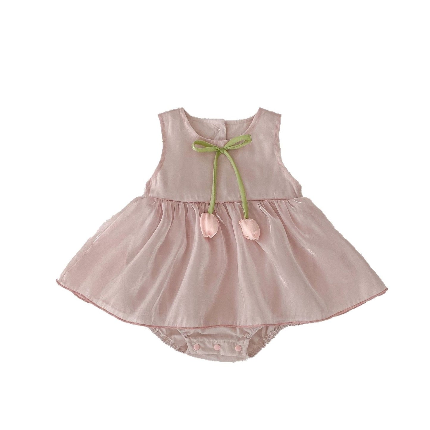 ノースリーブロンパース チューリップ/リボンスカートノースリーブロンパース【mh0009701】