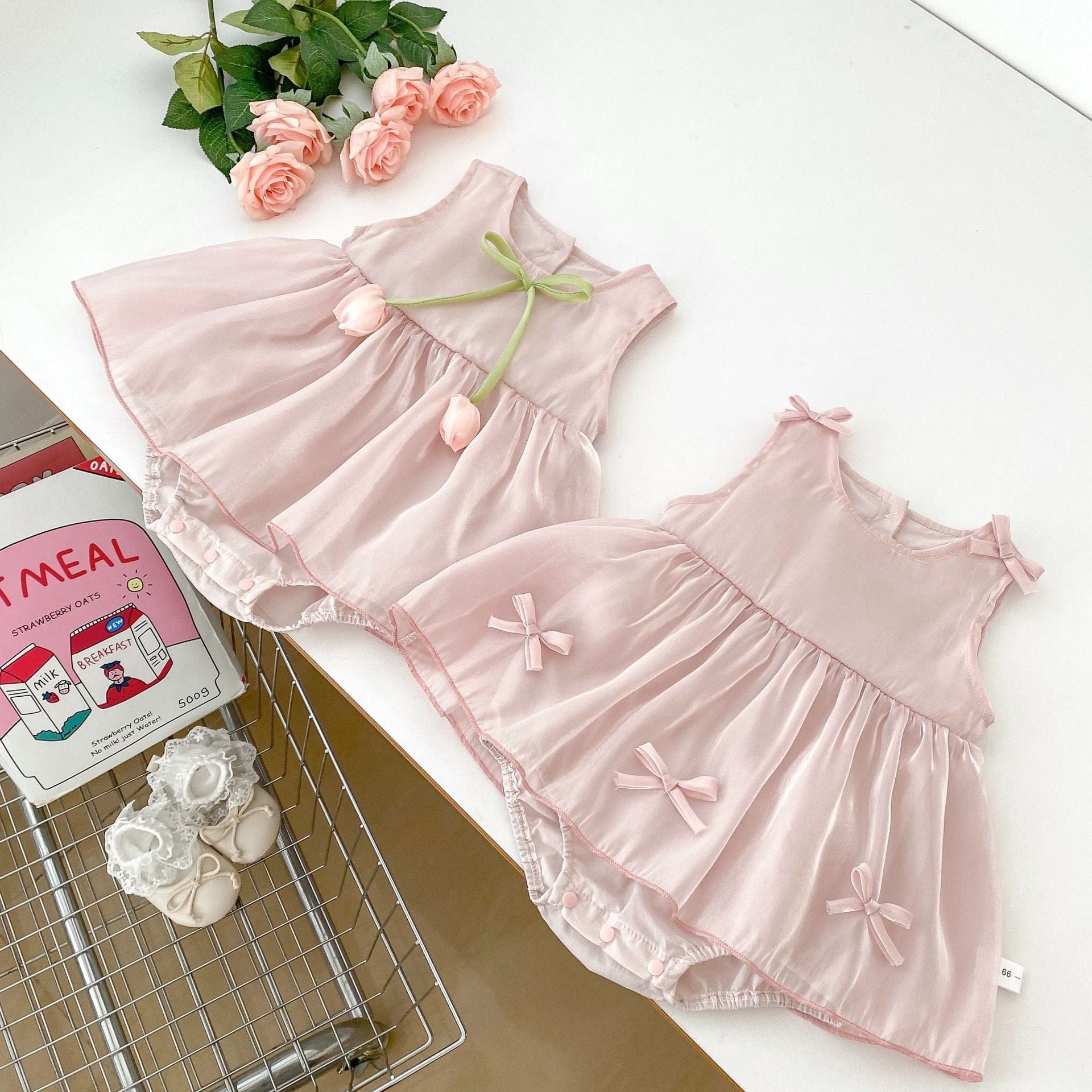 ノースリーブロンパース チューリップ/リボンスカートノースリーブロンパース【mh0009701】