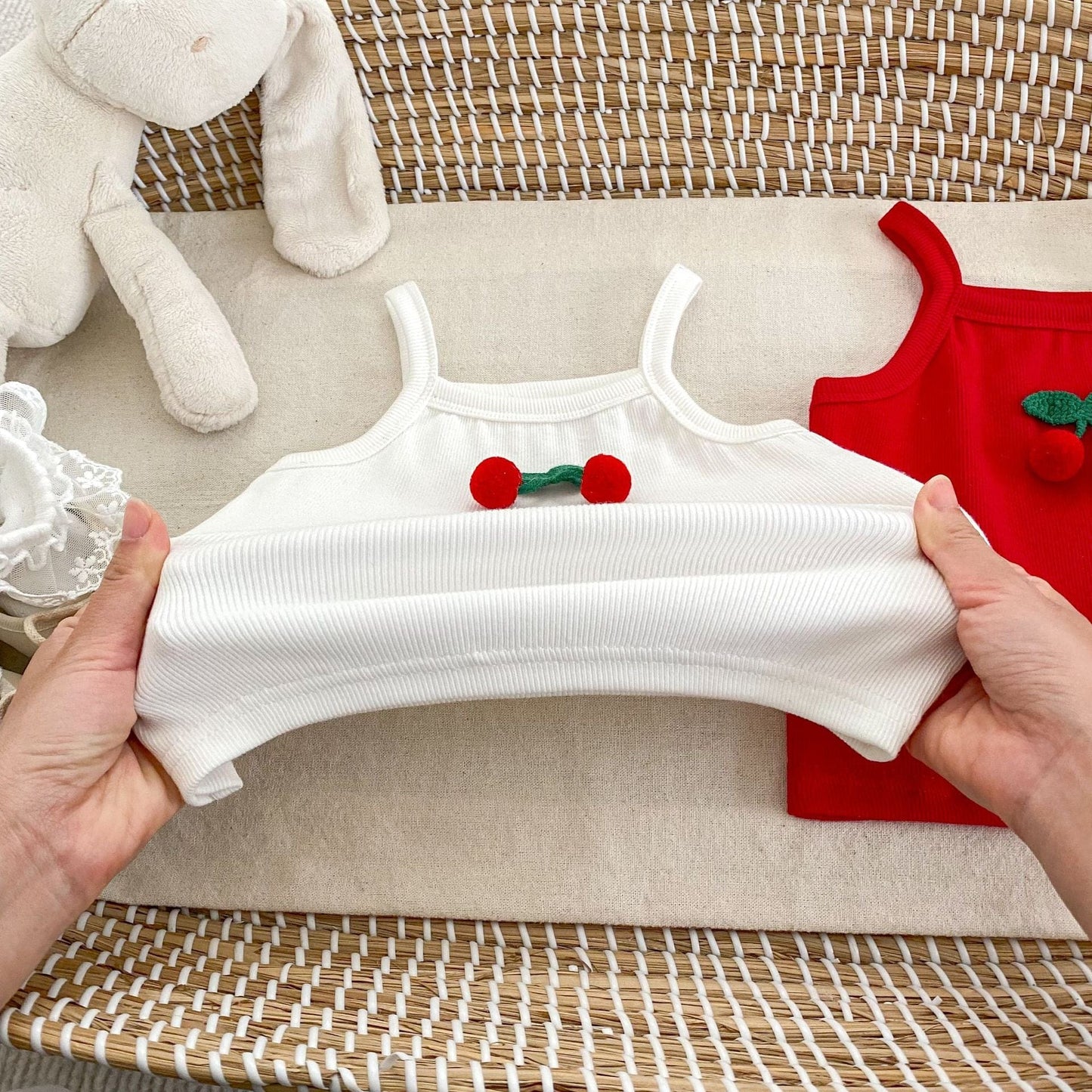 ノースリーブセットアップ チェリーワンポイントキャミソール/さくらんぼフリルブルマパンツ【mh0009703】