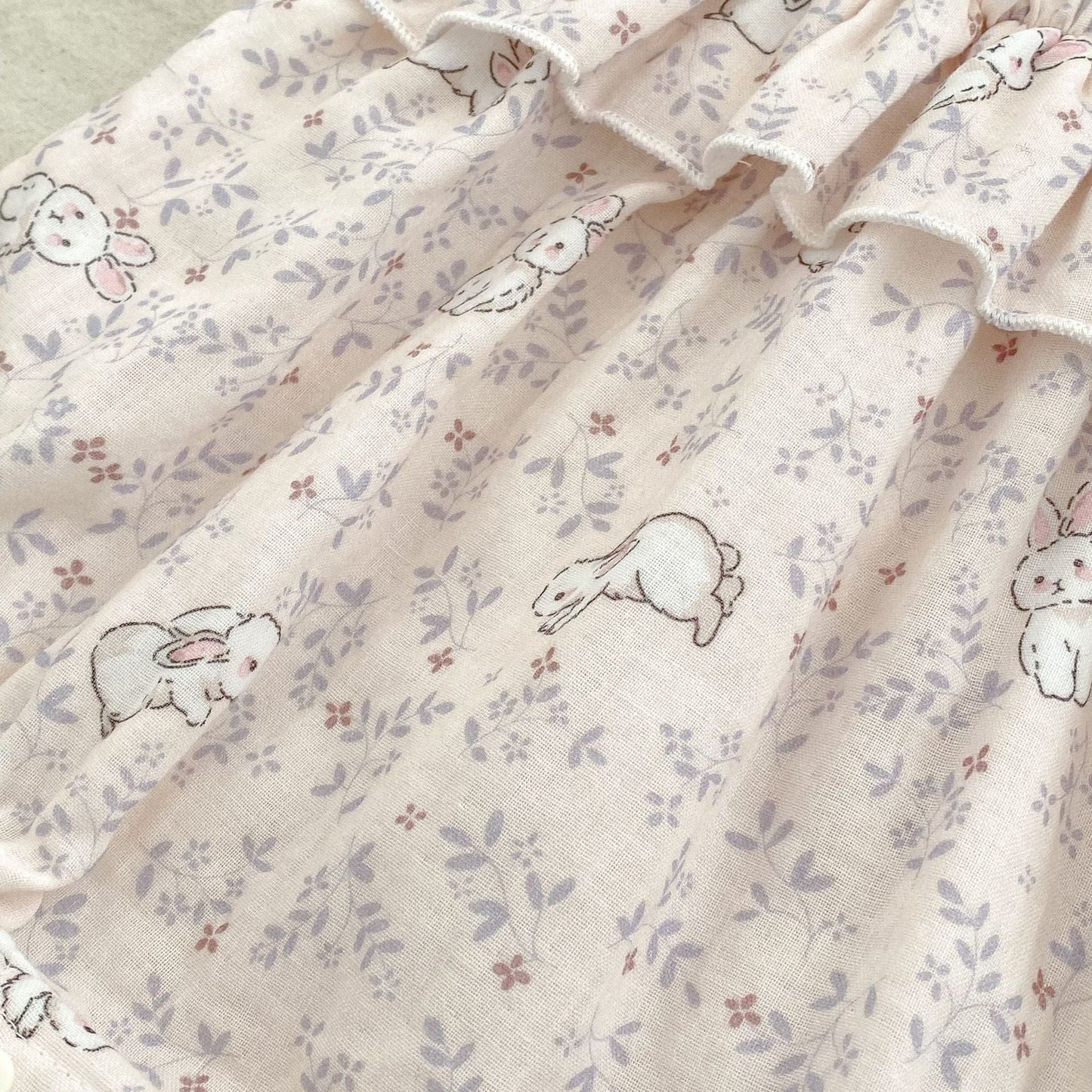 ノースリーブロンパース フラワーうさぎプリントキャミソールロンパース+帽子セット【mh0009704】