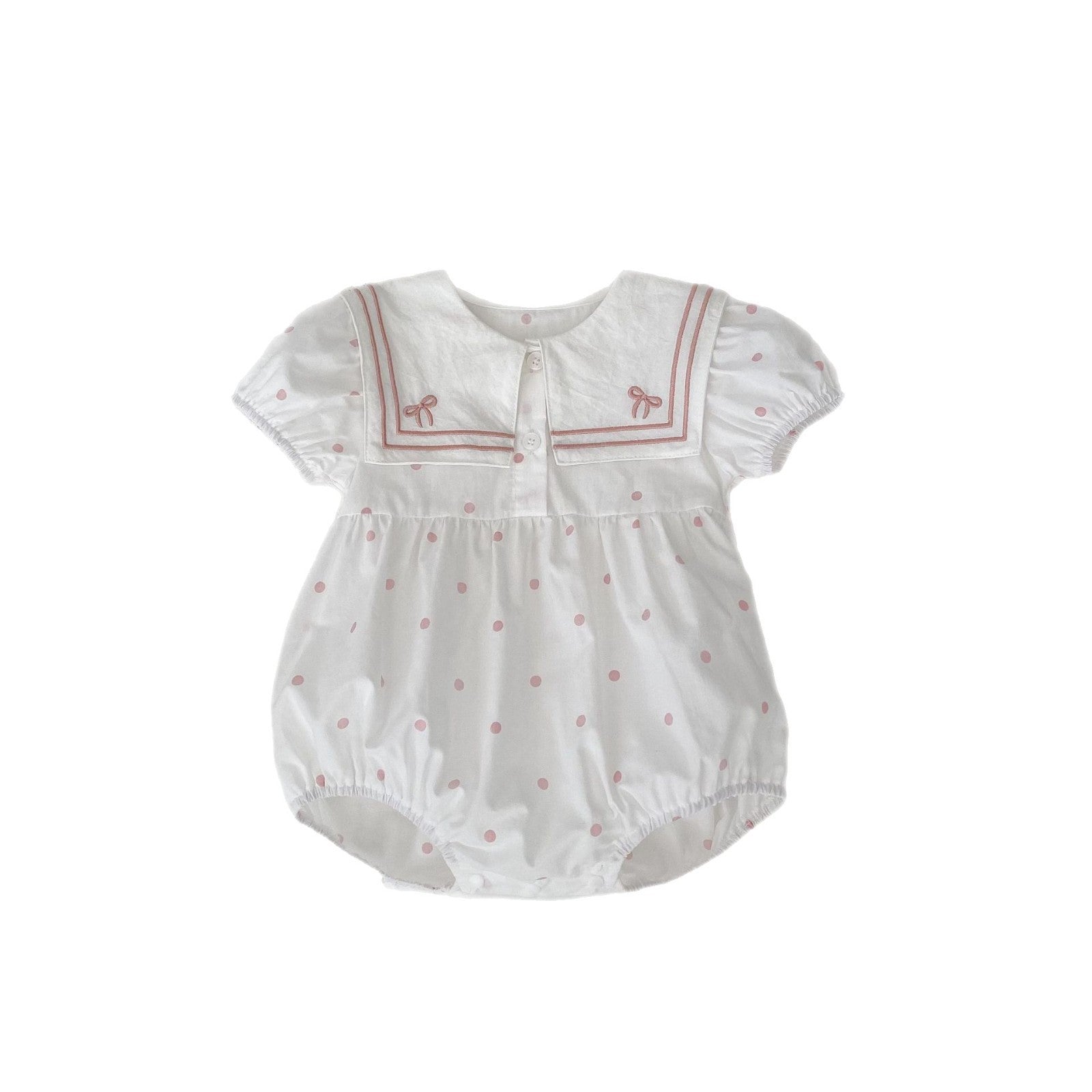 半袖ロンパース リボン水玉刺繍セーラーカラー半袖ロンパース【mh0009705】