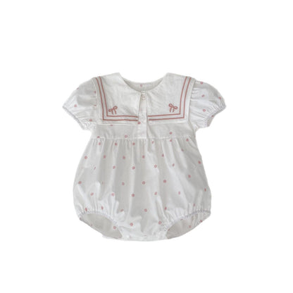 半袖ロンパース リボン水玉刺繍セーラーカラー半袖ロンパース【mh0009705】