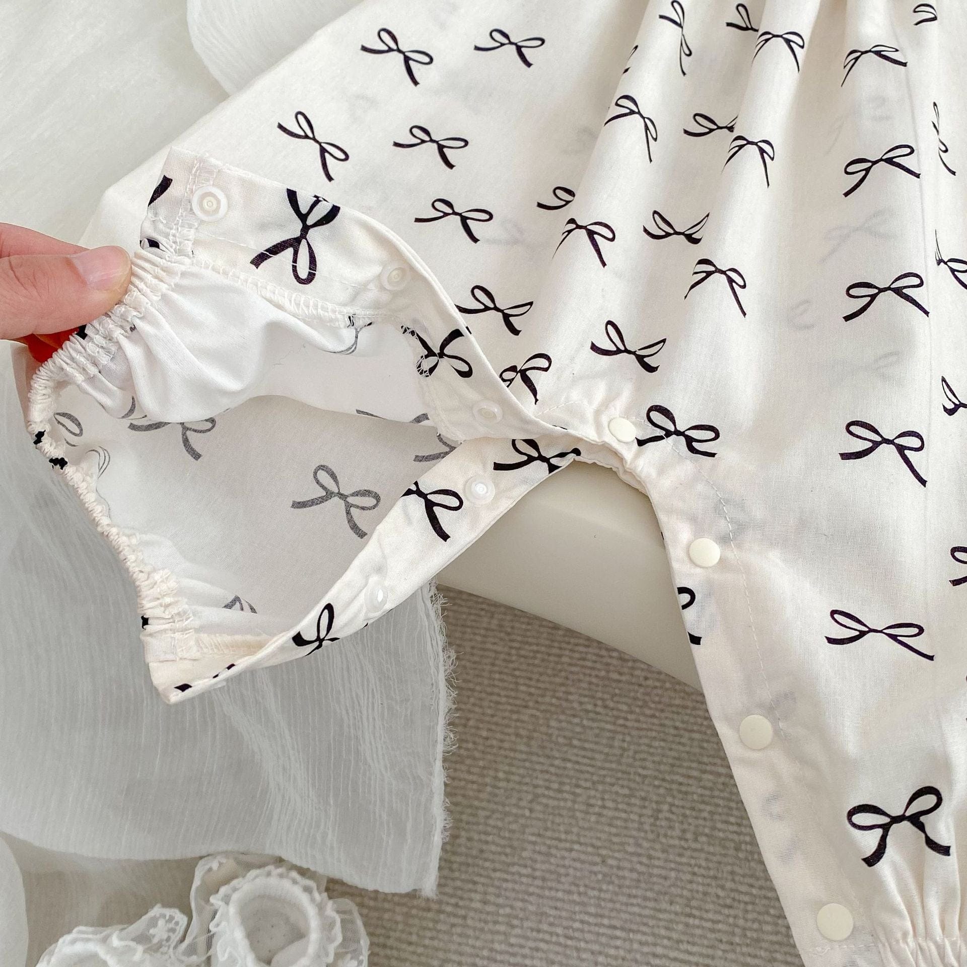 ノースリーブジャンプスーツ リボンプリントキャミソールサロペットジャンプスーツ+帽子セット【mh0009706】