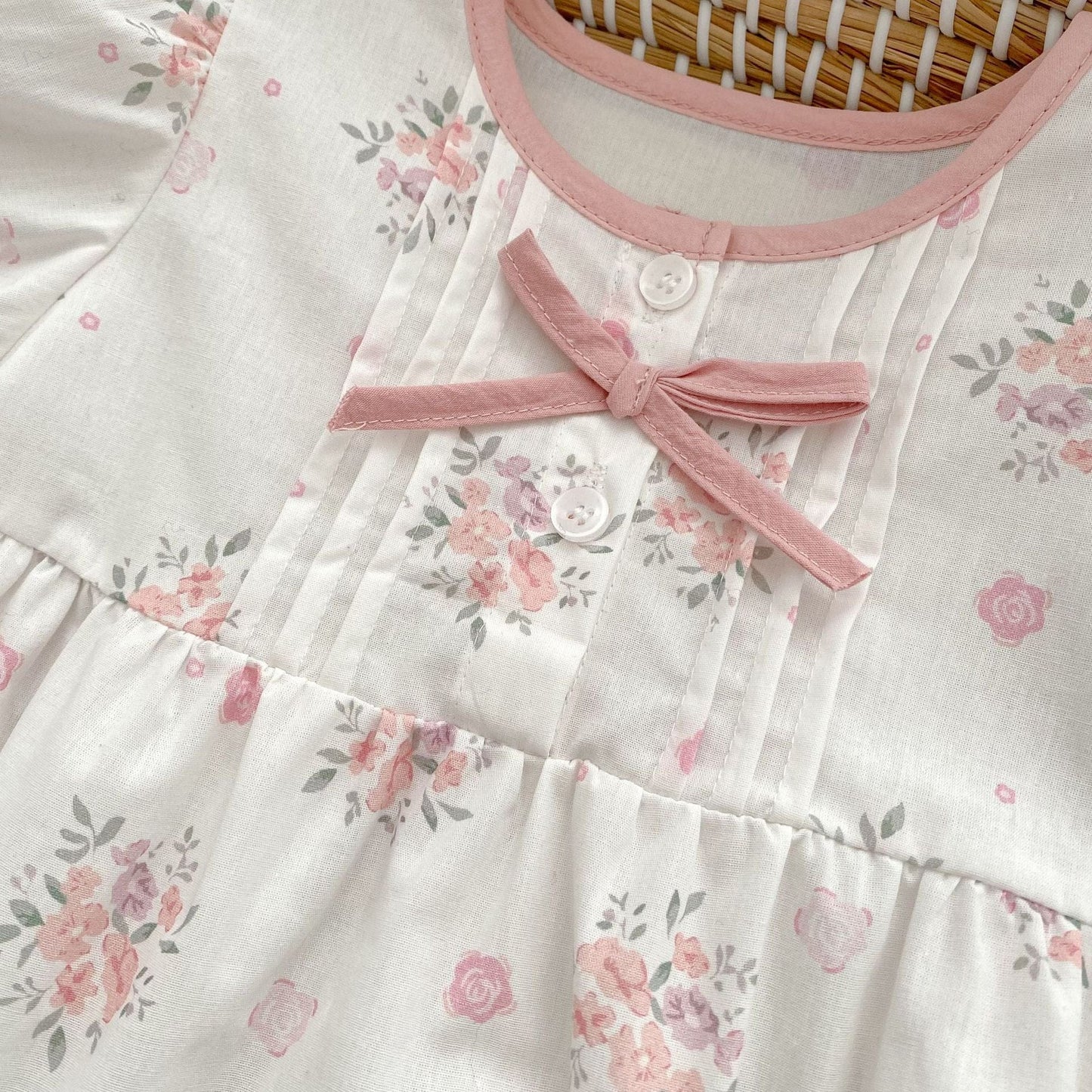 半袖ロンパース フラワープリントピンタック半袖ロンパース【mh0009707】