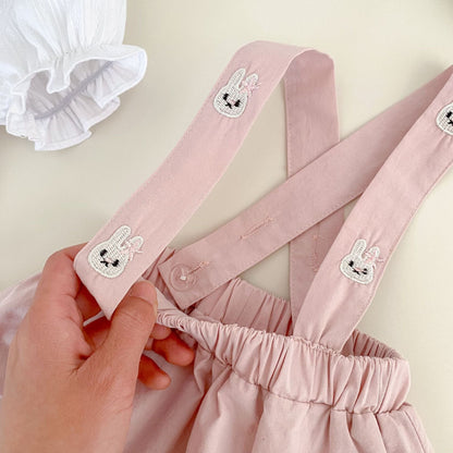 半袖セットアップ うさぎ刺繍半袖ブラウス/サスペンダースカートパンツ【mh0009709】