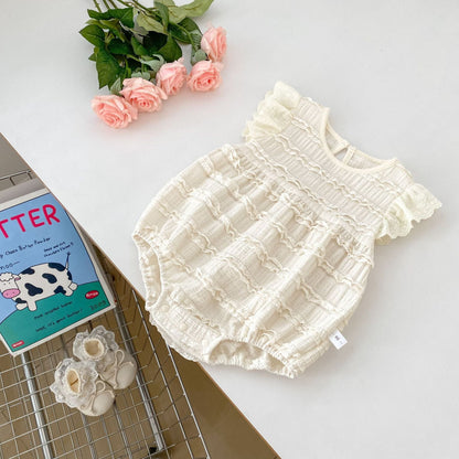 半袖ロンパース レース刺繍フリルスリーブロンパース【mh0009710】