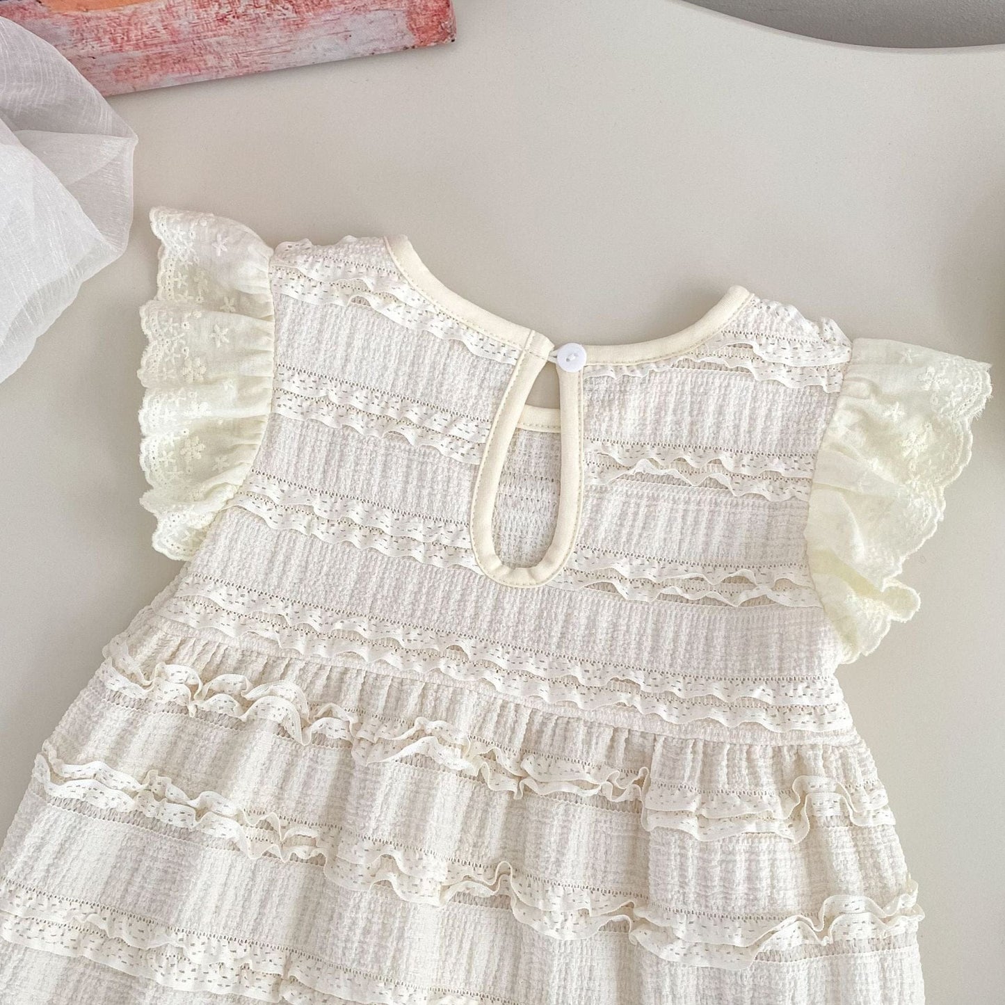 半袖ロンパース レース刺繍フリルスリーブロンパース【mh0009710】