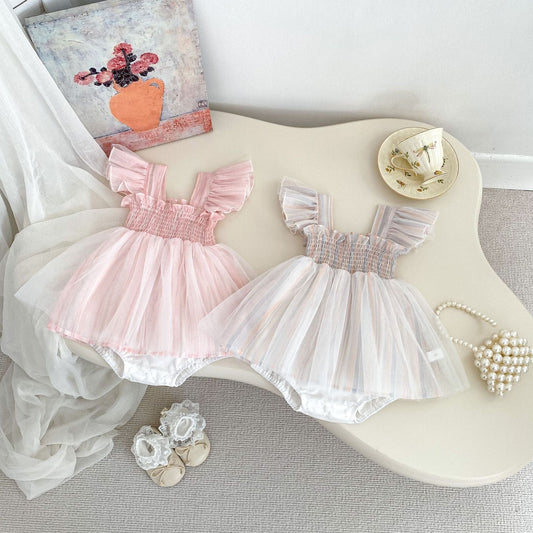 ノースリーブロンパース レインボーカラーフリルショルダーチュールスカートロンパース【mh0009711】