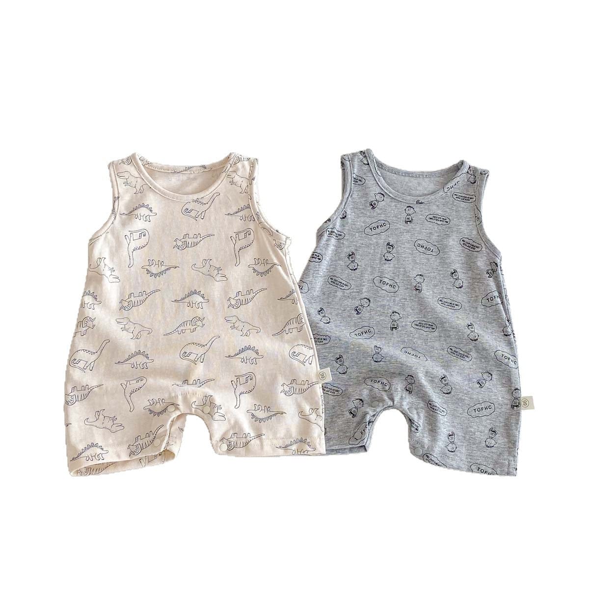 ノースリーブロンパース 恐竜ダイナソープリントノースリーブロンパース【mh0009749】