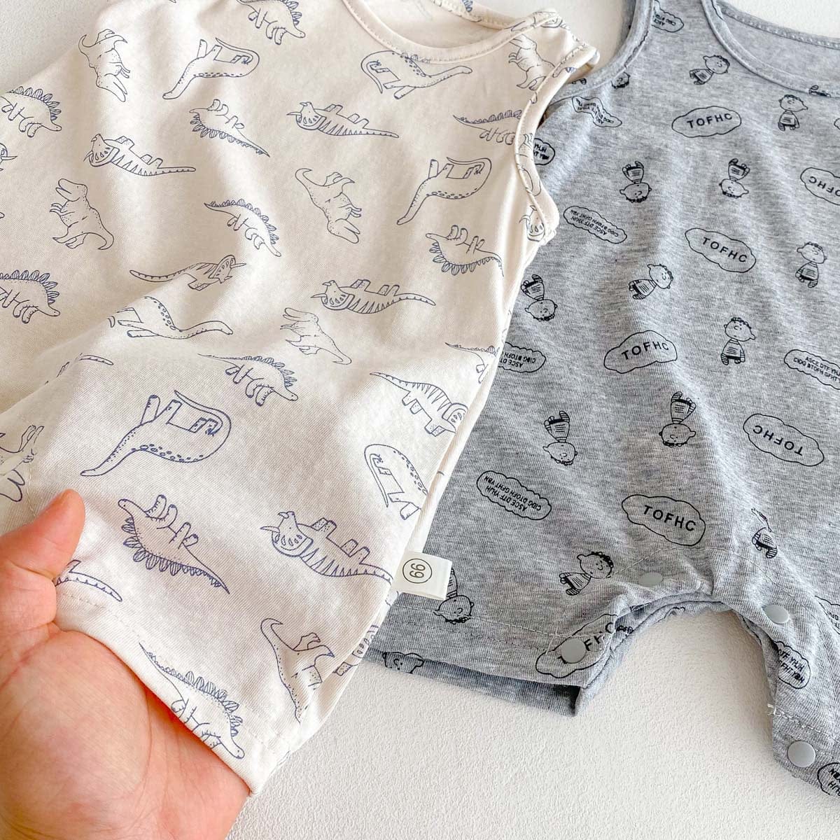 ノースリーブロンパース 恐竜ダイナソープリントノースリーブロンパース【mh0009749】