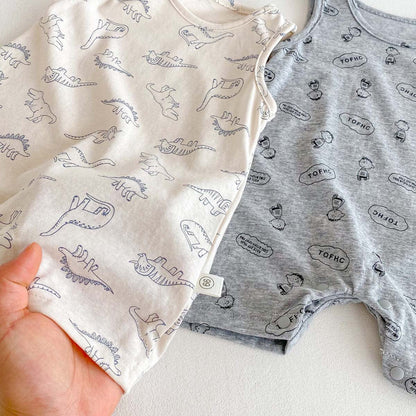 ノースリーブロンパース 恐竜ダイナソープリントノースリーブロンパース【mh0009749】