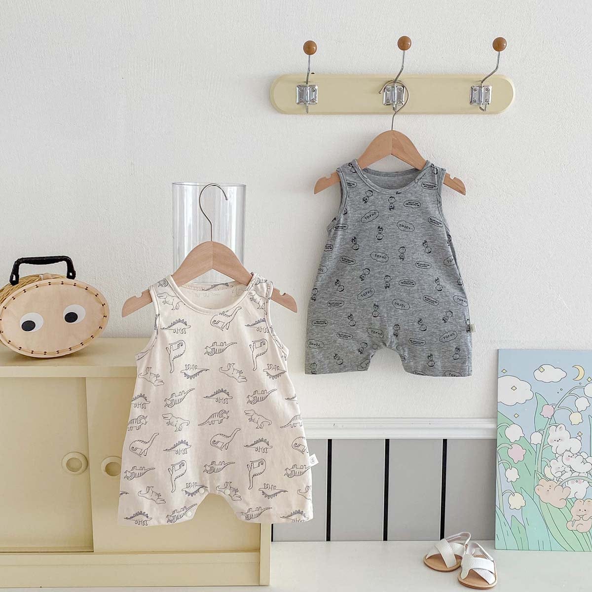 ノースリーブロンパース 恐竜ダイナソープリントノースリーブロンパース【mh0009749】