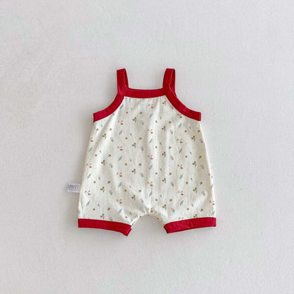 ノースリーブロンパース フラワープリントバイピングキャミソールジャンプスーツ【mh0009751】