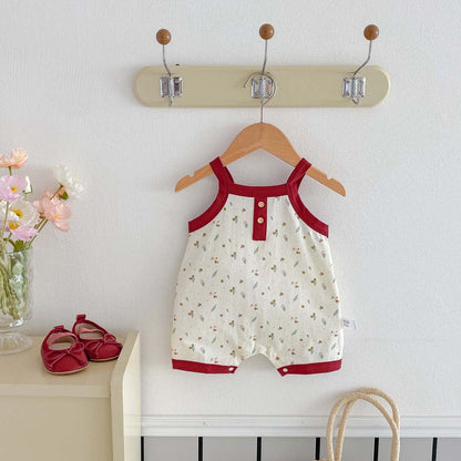 ノースリーブロンパース フラワープリントバイピングキャミソールジャンプスーツ【mh0009751】