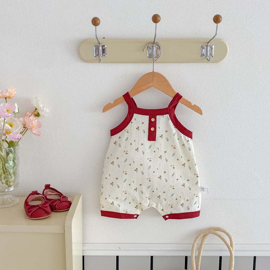 ノースリーブロンパース フラワープリントバイピングキャミソールジャンプスーツ【mh0009751】